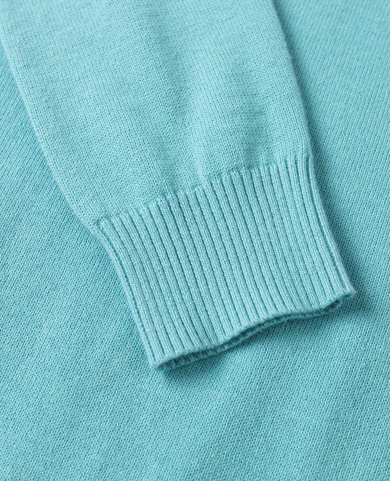 QUALFORT Women's Crewneck Sweater 100% Cotton Soft Knit Pullover Tops Light Blue Large - Image 5